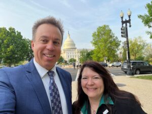 Brian Kloeppel (Left) of Western Carolina University and Sarah Oktay of the Herring Gut Coastal Science Center representing OBFS at the 2024 AIBS Congressional Visits Day where they met with 15 different elected leaders on Capitol Hill